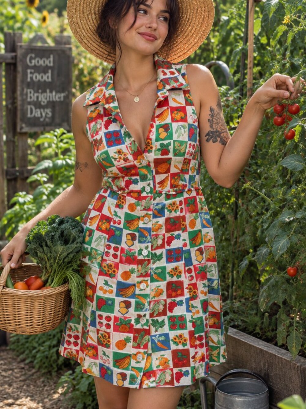 Urban Outfitters Tia Fruit & Veggie Print Collared Mini Dress Size Small